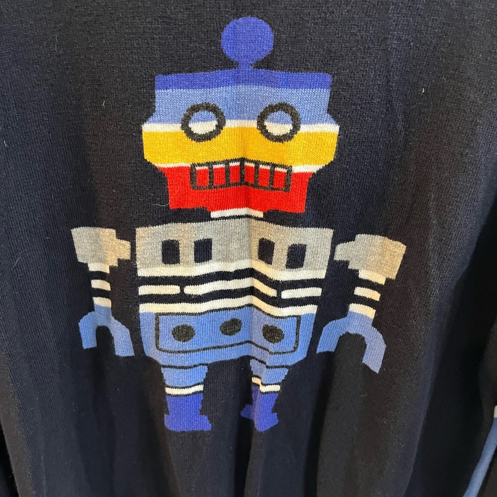 Loft 604 Cashmere Blend Men’s Sweater Robot Design Front Multi Color Back Sz L